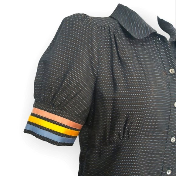 Eley Kishimoto polkadot striped puff sleeve collared button up dress size 8 - Picture 4 of 11